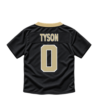 New Orleans Saints jersey keychain — Jordyn Tyson #0. Exact saved player artwork preview.