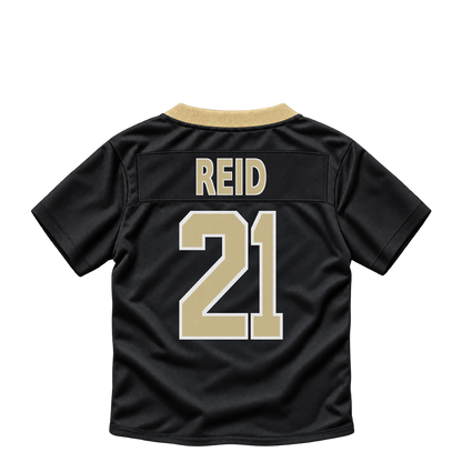 New Orleans Saints jersey keychain — Justin Reid #21. Exact saved player artwork preview.