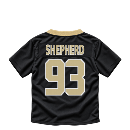 New Orleans Saints jersey keychain — Nathan Shepherd #93. Exact saved player artwork preview.