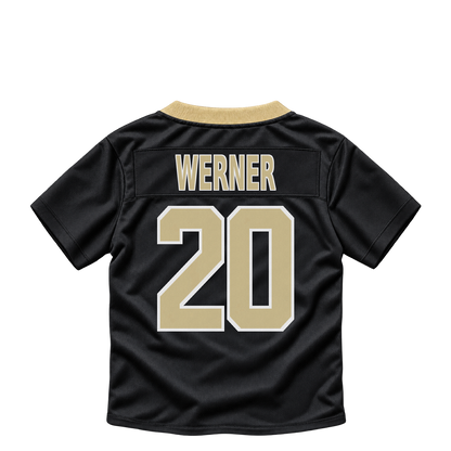 New Orleans Saints jersey keychain — Pete Werner #20. Exact saved player artwork preview.