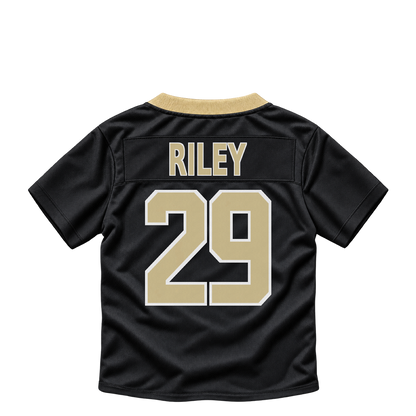 New Orleans Saints jersey keychain — Quincy Riley #29. Exact saved player artwork preview.