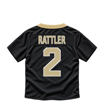 New Orleans Saints jersey keychain — Spencer Rattler #2. Exact saved player artwork preview.