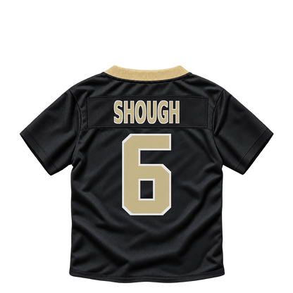New Orleans Saints jersey keychain — Tyler Shough #6. Exact saved player artwork preview.