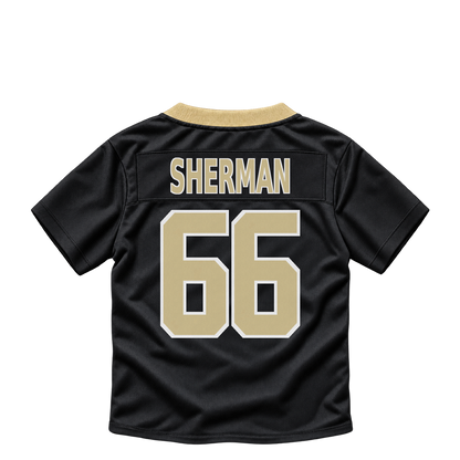New Orleans Saints jersey keychain — William Sherman #66. Exact saved player artwork preview.