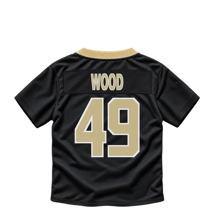 New Orleans Saints jersey keychain — Zach Wood #49. Exact saved player artwork preview.
