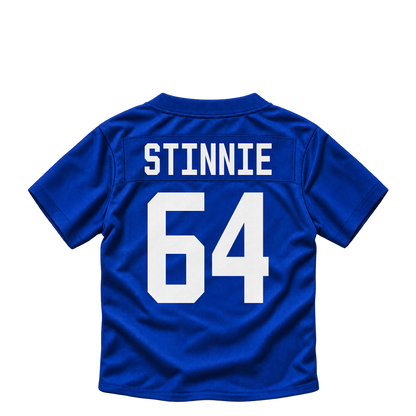 New York Giants jersey keychain — Aaron Stinnie #64. Exact saved player artwork preview.