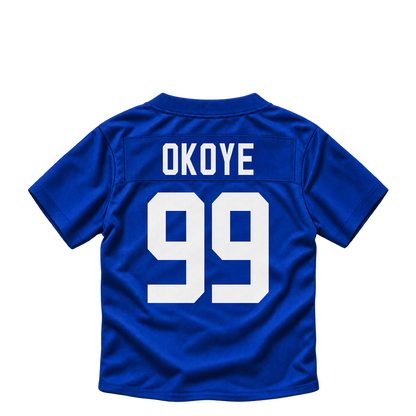 New York Giants jersey keychain — C.J. Okoye #99. Exact saved player artwork preview.