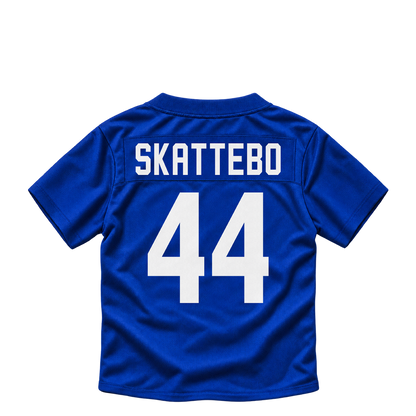 New York Giants jersey keychain — Cam Skattebo #44. Exact saved player artwork preview.