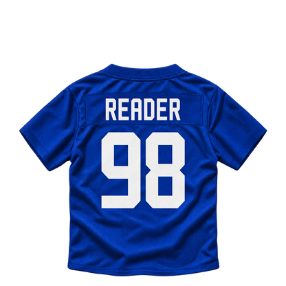 New York Giants jersey keychain — DJ Reader #98. Exact saved player artwork preview.