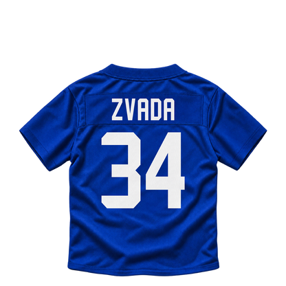 New York Giants jersey keychain — Dominic Zvada #34. Exact saved player artwork preview.