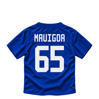 New York Giants jersey keychain — Francis "Sisi" Mauigoa #65. Exact saved player artwork preview.