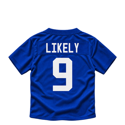 New York Giants jersey keychain — Isaiah Likely #9. Exact saved player artwork preview.