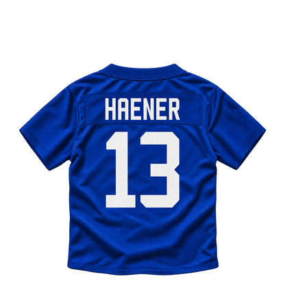 New York Giants jersey keychain — Jake Haener #13. Exact saved player artwork preview.