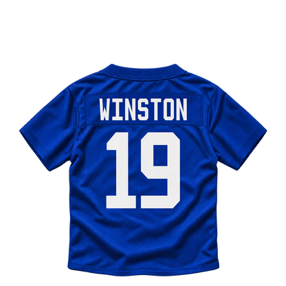 New York Giants jersey keychain — Jameis Winston #19. Exact saved player artwork preview.