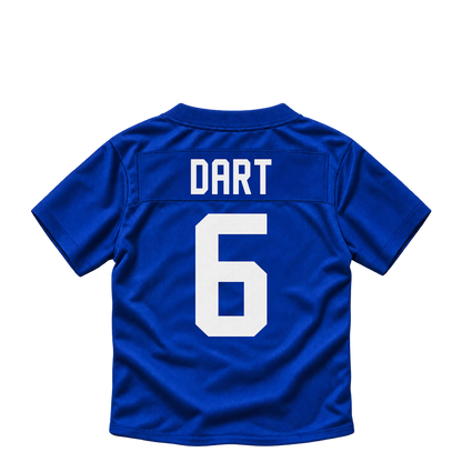 New York Giants jersey keychain — Jaxson Dart #6. Exact saved player artwork preview.