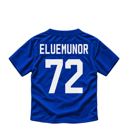New York Giants jersey keychain — Jermaine Eluemunor #72. Exact saved player artwork preview.