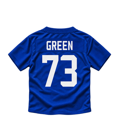 New York Giants jersey keychain — Kendrick Green #73. Exact saved player artwork preview.