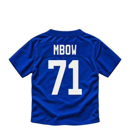 New York Giants jersey keychain — Marcus Mbow #71. Exact saved player artwork preview.