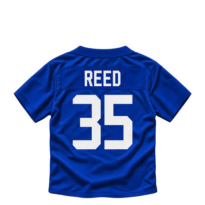 New York Giants jersey keychain — Nikko Reed #35. Exact saved player artwork preview.