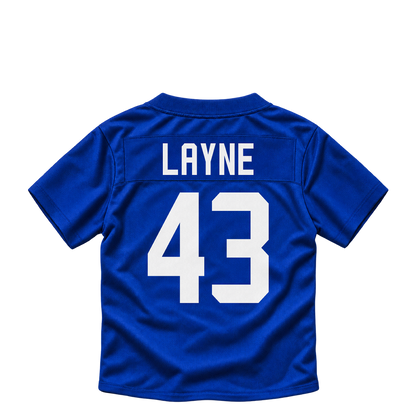 New York Giants jersey keychain — Raheem Layne #43. Exact saved player artwork preview.