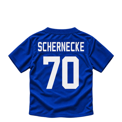 New York Giants jersey keychain — Ryan Schernecke #70. Exact saved player artwork preview.