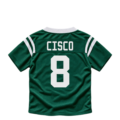 New York Jets jersey keychain — Andre Cisco #8. Exact saved player artwork preview.