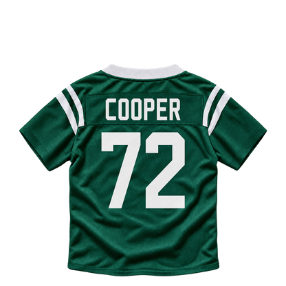 New York Jets jersey keychain — Anez Cooper #72. Exact saved player artwork preview.