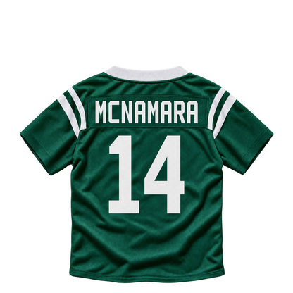 New York Jets jersey keychain — Austin McNamara #14. Exact saved player artwork preview.