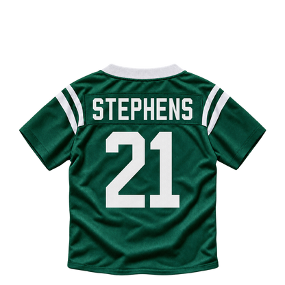 New York Jets jersey keychain — Brandon Stephens #21. Exact saved player artwork preview.