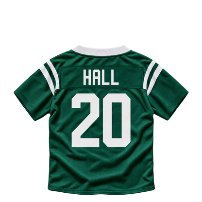 New York Jets jersey keychain — Breece Hall #20. Exact saved player artwork preview.