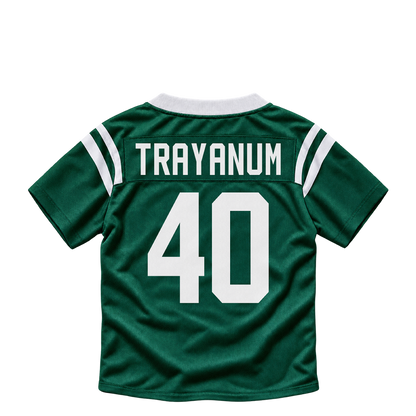 New York Jets jersey keychain — Chip Trayanum #40. Exact saved player artwork preview.
