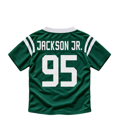 New York Jets jersey keychain — Darrell Jackson Jr. #95. Exact saved player artwork preview.