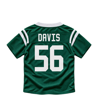 New York Jets jersey keychain — Demario Davis #56. Exact saved player artwork preview.