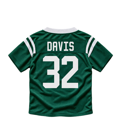 New York Jets jersey keychain — Isaiah Davis #32. Exact saved player artwork preview.