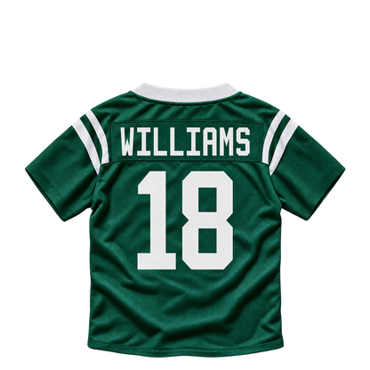 New York Jets jersey keychain — Isaiah Williams #18. Exact saved player artwork preview.