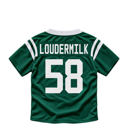 New York Jets jersey keychain — Isaiahh Loudermilk #58. Exact saved player artwork preview.