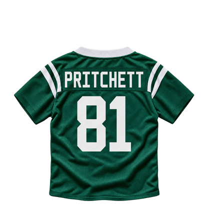 New York Jets jersey keychain — Jamaal Pritchett #81. Exact saved player artwork preview.