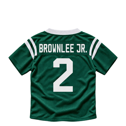 New York Jets jersey keychain — Jarvis Brownlee Jr. #2. Exact saved player artwork preview.