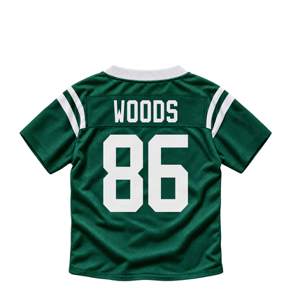 New York Jets jersey keychain — Jelani Woods #86. Exact saved player artwork preview.
