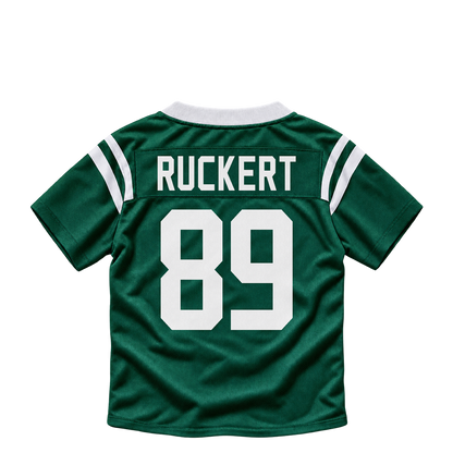New York Jets jersey keychain — Jeremy Ruckert #89. Exact saved player artwork preview.