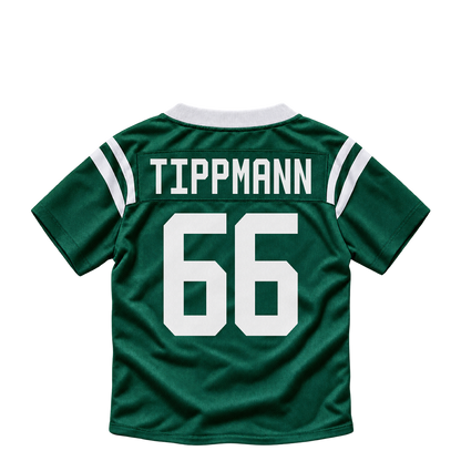 New York Jets jersey keychain — Joe Tippmann #66. Exact saved player artwork preview.