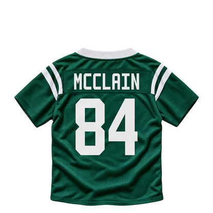 New York Jets jersey keychain — Malik McClain #84. Exact saved player artwork preview.
