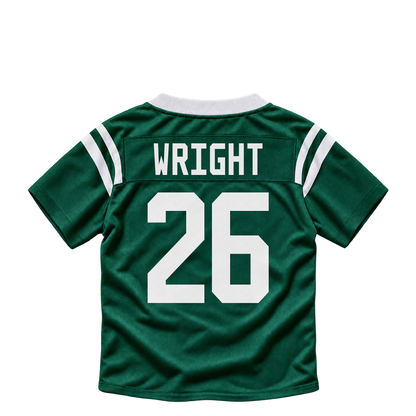 New York Jets jersey keychain — Nahshon Wright #26. Exact saved player artwork preview.