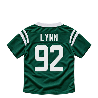 New York Jets jersey keychain — Nate Lynn #92. Exact saved player artwork preview.
