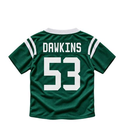 New York Jets jersey keychain — Nick Dawkins #53. Exact saved player artwork preview.
