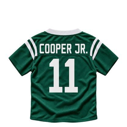 New York Jets jersey keychain — Omar Cooper Jr. #11. Exact saved player artwork preview.
