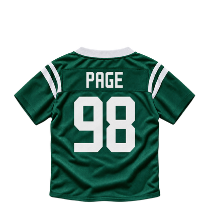 New York Jets jersey keychain — Payton Page #98. Exact saved player artwork preview.