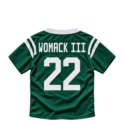 New York Jets jersey keychain — Samuel Womack III #22. Exact saved player artwork preview.