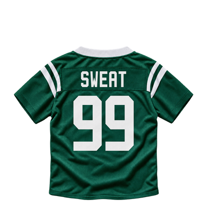 New York Jets jersey keychain — T'Vondre Sweat #99. Exact saved player artwork preview.