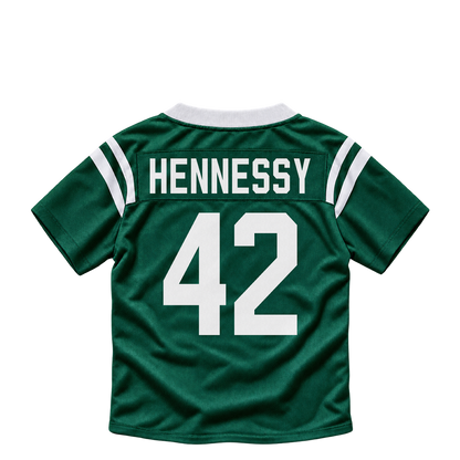 New York Jets jersey keychain — Thomas Hennessy #42. Exact saved player artwork preview.